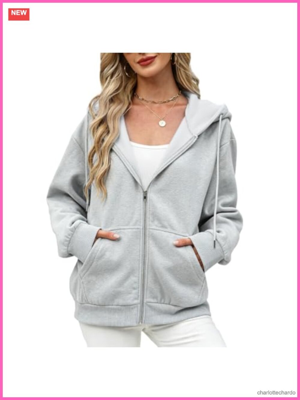 Women's Fleece Zip Up Hoodie Oversized Drawstring Sweatshirt